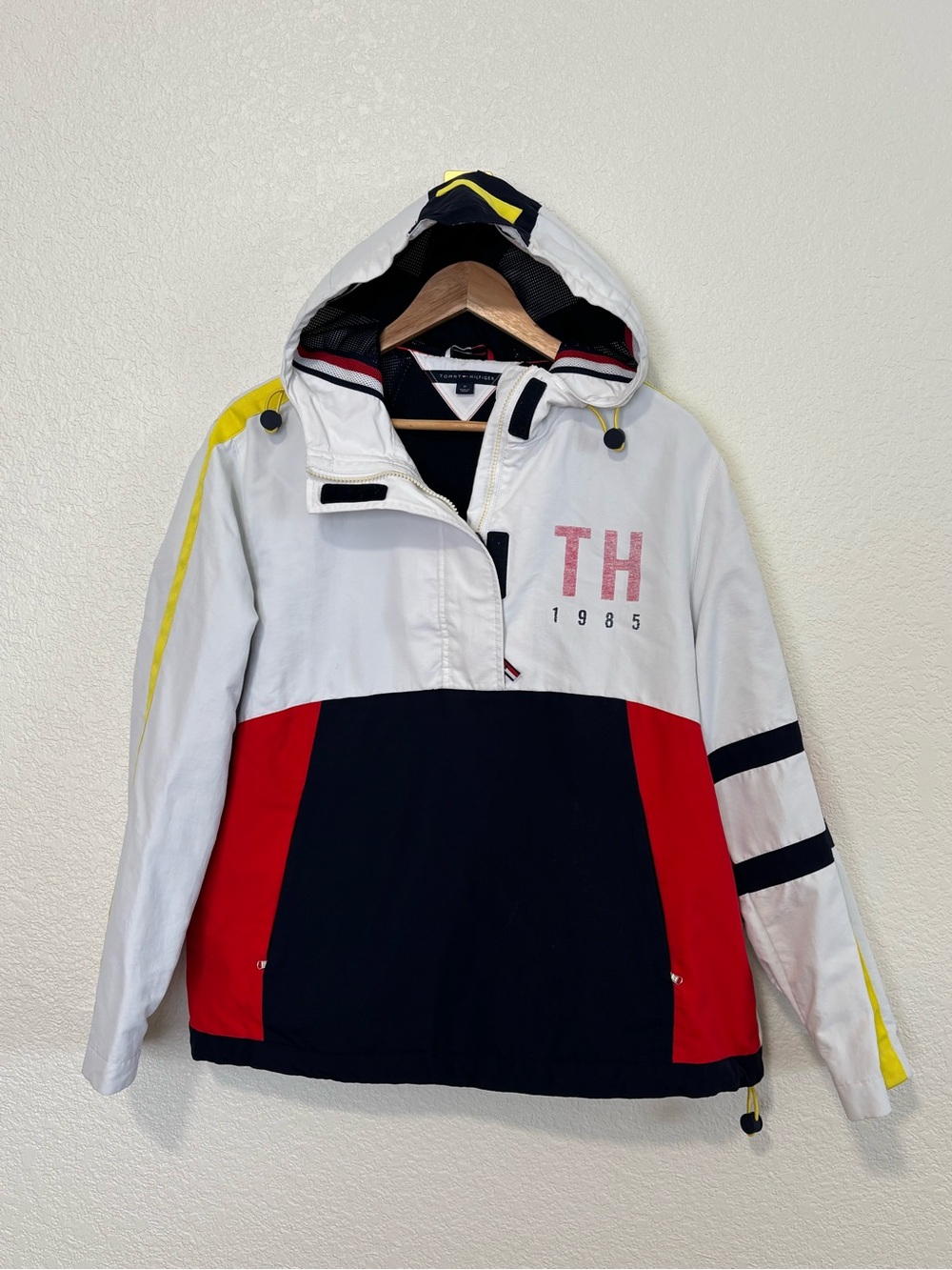 Tommy Hilfiger White Navy Red Yellow Colorblock Pullover Jacket